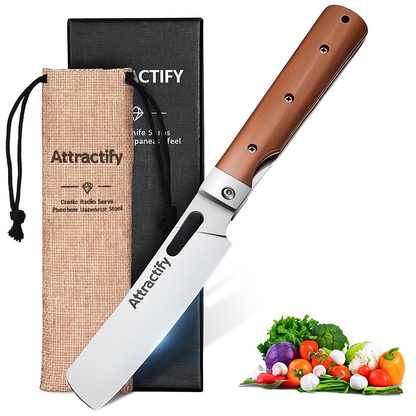 Premium Folding Nakiri Knife - Japanese 440C Steel Chef's Pocket Knife VIP