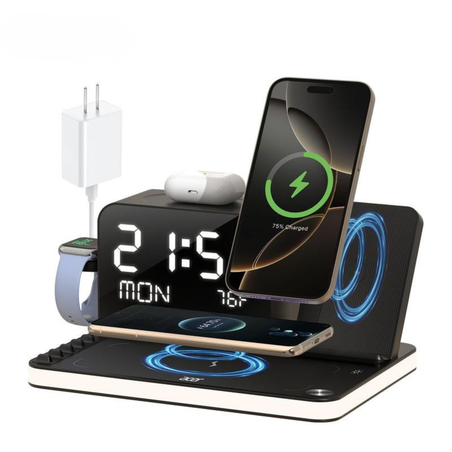 7 in 1 Wireless Charging Station with LED Night Light (Black)