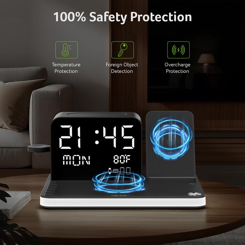 7 in 1 Wireless Charging Station with LED Night Light (Black)