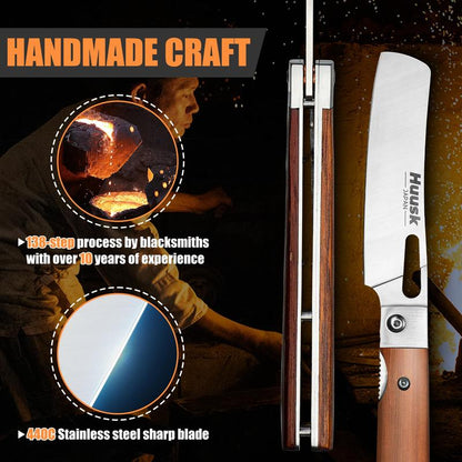 Premium Folding Nakiri Knife - Japanese 440C Steel Chef's Pocket Knife VIP